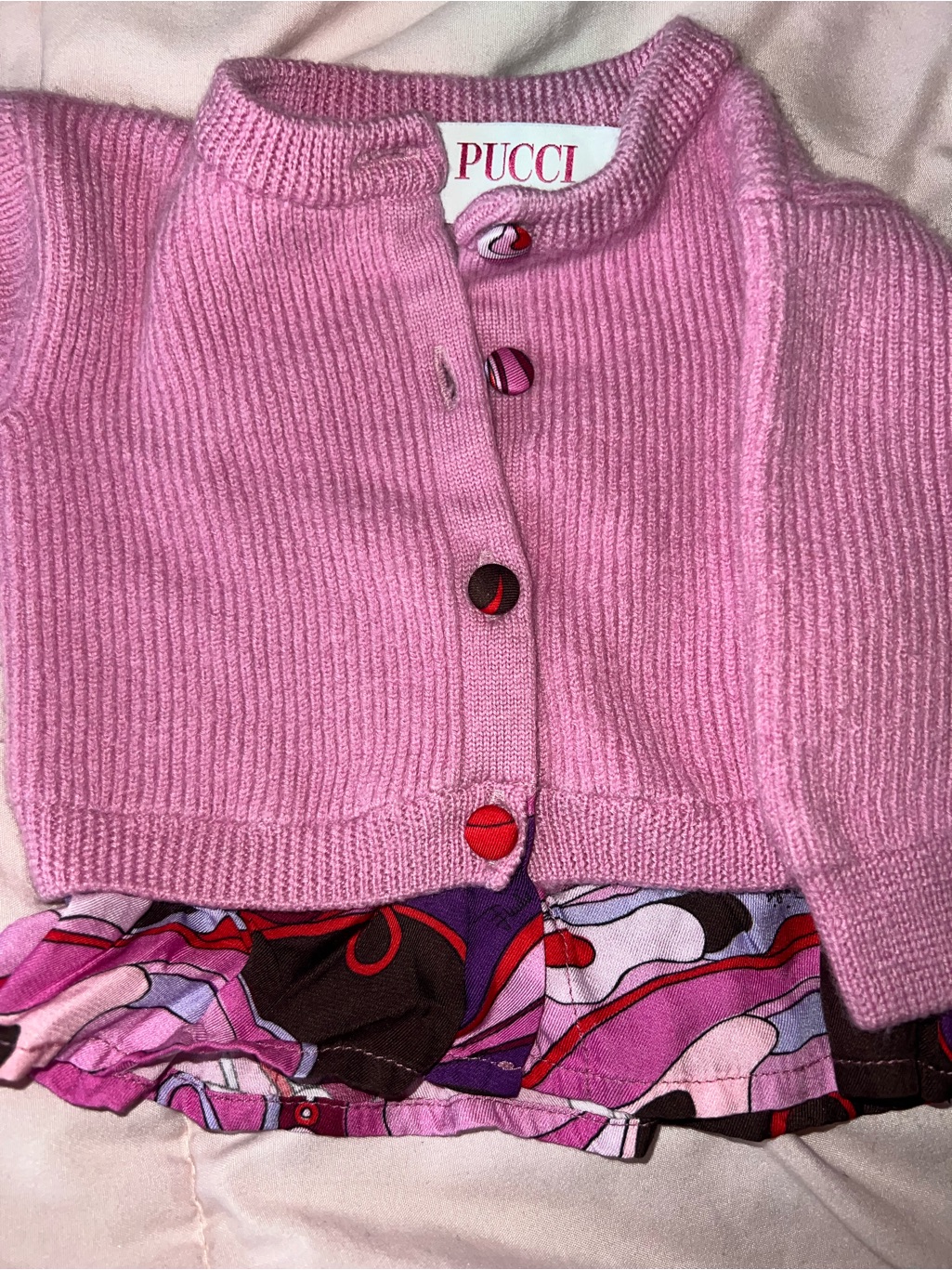 Emilio Pucci Pink Knit Cardigan With Multicolor Printed Hem